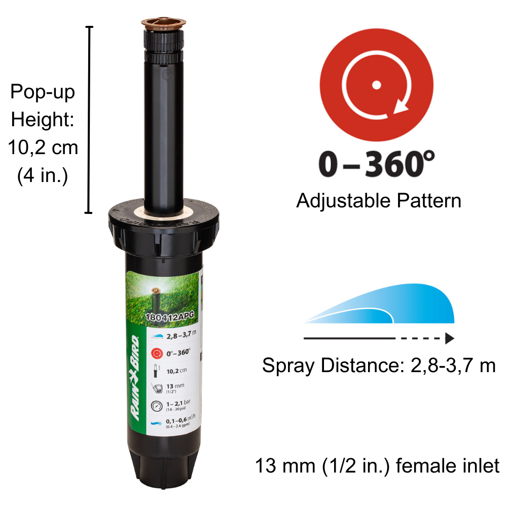 4 IN. (10,2cm) 1800 SPRAY 12 FT. (2,8-3,7m) ADJ. GLOBAL ICON